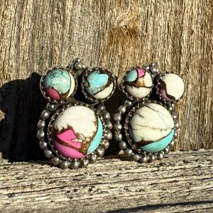 Cotton Candy Turquoise Mickey Mouse Sterling Silver 925 Earrings